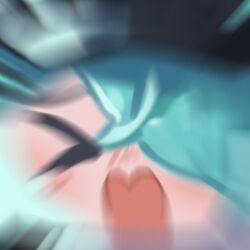 &gt;_&lt; 1girl aqua_hair blue_archive newsboy_cap chibi close-up closed_eyes hair_ornament hair_over_one_eye hairclip halo hat heart-shaped_mouth hiyori_(blue_archive) motion_blur open_mouth parody rocktide side_ponytail solo star_wars zooming_in