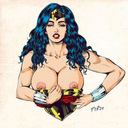 amazon amazon_warrior armor black_hair breastplate breasts breasts_out dc_comics exposed_breats highres nipples removing_bra wonder_woman wonder_woman_(series)