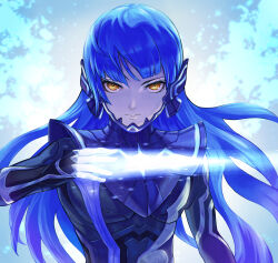 Rule 34 | absurdres, blue hair, highres, long hair, nahobino, protagonist (smtv), shin megami tensei, shin megami tensei v, very long hair, yellow eyes