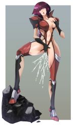 Rule 34 | 1girl, absurdres, breasts, curvy, female ejaculation, highleg, highleg leotard, highres, komochizuki, large breasts, leotard, masturbation, oboro (taimanin asagi), orgasm, purple hair, pussy juice, taimanin (series), taimanin asagi, thong leotard, wide hips
