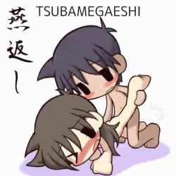 1boy 1girl animated animated_gif ass black_hair blush brown_hair chibi hetero ikkyuu kamasutra long_hair lowres navel nipples nude one_eye_closed sex shadow simple_background text_focus white_background