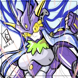 Rule 34 | 1girl, absurdres, armor, blue eyes, breasts, bug, butterfly, butterfly wings, digimon, digimon (creature), digimon story: cyber sleuth, digimon story: cyber sleuth hacker&#039;s memory, female focus, fur collar, headgear, helmet, highres, hudiemon, insect, insect wings, large breasts, leotard, long hair, ph6xeivbgpimggg, shoulder armor, solo, solo focus, tinted eyewear, wings, yellow-tinted eyewear