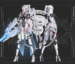 Rule 34 | 1girl, absurdres, anal, anal object insertion, arms behind back, bdsm, blue eyes, bound, bound arms, bound legs, breast pump, breasts, bridal gauntlets, bridal legwear, commission, covered navel, cyborg, elegia, exoskeleton, from behind, full body, gun, high heels, highres, holding, holding gun, holding weapon, large breasts, looking at viewer, mechanical arms, mechanical legs, milking machine, multiple views, object insertion, original, reverse prayer, rifle, second-party source, sex machine, standing, stirrup legwear, toeless legwear, twintails, urethral insertion, vaginal, vaginal object insertion, weapon, white hair
