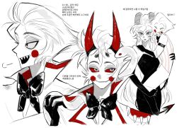 Rule 34 | 1boy, 1girl, blonde hair, blush stickers, commentary, couple, demon boy, demon girl, hair slicked back, hazbin hotel, hetero, highres, husband and wife, korean commentary, lilith (hazbin hotel), lucifer morningstar (hazbin hotel), tppiiiiqqt