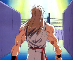Rule 34 | 1990s (style), andy bogard, blonde hair, fatal fury, jewelry, long hair, muscular, muscular male, oobari masami, retro artstyle, ring, walking