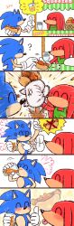 6koma ^_^ anger_vein angry blue_fur blush buying chili_dog closed_eyes comic cup drinking eating food fruit gloves happy hedgehog juice knuckles_the_echidna long_hair orange_juice red_fur sega sonic_(series) sonic_the_hedgehog spiked_hair stand tongue tongue_out yotsumeddd