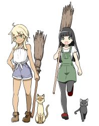 2girls absurdres age_regression aged_down apron broom chito_(flying_witch) dark_skin flying_witch highres ishizuka_chihiro kenny_(flying_witch) kowata_akane kowata_makoto multiple_girls short_eyebrows