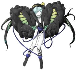 1girl atlus bad_id bad_pixiv_id crossover faceless faceless_female female_focus full_body green_hair hat heart komeiji_koishi mazeran monster_girl mothman no_eyes persona short_hair solo touhou transparent_background
