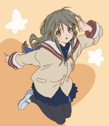 Rule 34 | 1girl, blonde hair, clannad, full body, highres, hikarizaka private high school uniform, ibuki fuuko, kakeami, long hair, long sleeves, looking at viewer, school uniform, solo, yellow eyes
