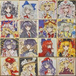 Rule 34 | 6+girls, :d, animal ears, ascot, baby animal, bare shoulders, bird, black dress, black hair, black hairband, black hat, black jacket, blazer, blonde hair, blue bow, blue eyes, blue hair, blue hat, blue kimono, blue shirt, blue vest, blush, bow, bright pupils, brown eyes, brown hair, brown hat, brown vest, cape, chick, closed mouth, commentary request, dalachi (headdress), detached sleeves, dolls in pseudo paradise, dress, fang, finger gun, flandre scarlet, flat cap, flower, frilled shirt collar, frills, gohei, green eyes, green hair, hair bow, hair ribbon, hairband, hakurei reimu, hakurei reimu (seihou), happy, hat, hat bow, heart, highres, hijiri byakuren, holding, holding gohei, jacket, jacket girl (dipp), japanese clothes, junko (touhou), kimono, komeiji koishi, komeiji satori, label girl (dipp), long hair, long sleeves, mandarin collar, maribel hearn, medicine melancholy, mob cap, multiple girls, neck ribbon, necktie, niwatari kutaka, open mouth, orange dress, pink bow, pink eyes, pink hair, pom pom (clothes), ponytail, puffy short sleeves, puffy sleeves, purple hair, purple shirt, purple tabard, rabbit ears, red bow, red cape, red eyes, red hair, red hat, red necktie, red ribbon, red tabard, reisen udongein inaba, ribbon, rose, saigyouji yuyuko, seihou, sekibanki, shield, shield on back, shirt, short hair, short sleeves, side ponytail, smile, su-san, sun hat, tabard, third eye, touhou, traditional media, triangular headpiece, uzumibi, very long hair, vest, wavy hair, white dress, white hat, white shirt, yakumo yukari, yellow ascot, yellow bow, yellow shirt
