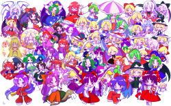 Rule 34 | 6+girls, absurdres, black hair, blonde hair, blue hair, blush, bow, broom, brown hair, cat, character request, chibi, closed eyes, commentary request, elis (touhou), ellen (touhou), ghost, glasses, green hair, hair bow, hakama, hakurei reimu, hakurei reimu (pc-98), hat, hat bow, highly responsive to prayers, highres, holding, holding broom, holding umbrella, japanese clothes, kana anaberal, kikuri (touhou), kirisame marisa, kirisame marisa (pc-98), kitashirakawa chiyuri, konngara (touhou), kotohime (touhou), maid headdress, mima (touhou), mimi-chan, missile, multiple girls, okazaki yumemi, one eye closed, open mouth, orange hair, parasol, phantasmagoria of dim.dream, purple bow, purple eyes, red bow, red eyes, red hair, red hakama, ruukoto, sariel (touhou), shingyoku (female), shingyoku (male), shingyoku (touhou), simple background, sokrates (touhou), tasotasoyan00, tongue, tongue out, touhou, touhou (pc-98), turtle, umbrella, white bow, white hair, wings, yellow bow, yellow eyes, yuugenmagan