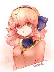 Rule 34 | 1girl, artist name, bow, breasts, commentary request, dress, fire emblem, fire emblem echoes: shadows of valentia, fluffy hair, gem, genny (fire emblem), gradient background, hair between eyes, hairband, highres, jewelry, looking at viewer, medium breasts, medium hair, necklace, nintendo, pink background, pink dress, pink hair, purple bow, purple hairband, red gemstone, solo, studio sugimoto, upper body, white background, yellow eyes