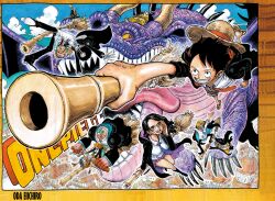 Rule 34 | 2girls, 6+boys, brook (one piece), broom, broom riding, dragon, fangs, flying, franky (one piece), glasses, handlebar, hat, highres, hood, hooded coat, jinbe (one piece), midair, miniskirt, monkey d. luffy, multiple boys, multiple girls, nami (one piece), necktie, nico robin, oda eiichirou, official art, one piece, roronoa zoro, sanji (one piece), sharp teeth, skirt, straw hat, teeth, third-party source, tony tony chopper, usopp