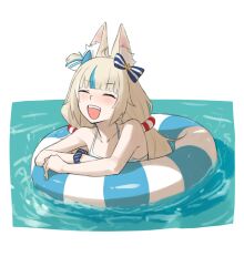 1girl animal_ears blonde_hair blue_hair cat_ears dial_kasper fins fish_girl fish_tail indie_virtual_youtuber lifebuoy_anklet lifebuoy_hair_ornament long_hair multicolored_hair sameko_saba smile solo tail two-tone_hair very_long_hair virtual_youtuber water