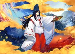 Rule 34 | 1girl, absurdres, hand fan, hat, highres, hiiro yuki, japanese clothes, miko