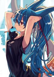 1girl food highres popsicle rumie tagme tiona tying_hair