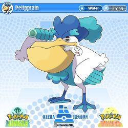 Rule 34 | artist name, artworks218, beak, bird, copyright logo, english text, fakemon, fish, nintendo, no humans, original, pelican, pokemon, pokemon (creature), polka dot, polka dot background, solo