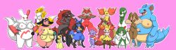 6+girls :3 abs absurdres animal_ears animal_hands annoyed arched_back arm_behind_head arm_up arms_up ass black_eyes black_hair black_sclera blaziken blue_eyes blush braixen breasts brown_eyes claws cleavage clenched_teeth clothes_lift collarbone colored_sclera cow_ears cracking_knuckles crossed_arms delphox detached_sleeves digimon digimon_(creature) dildo embarrassed extra_breasts fang fat feet fox_ears fox_tail frown full_body furry gardevoir gen_1_pokemon gen_2_pokemon gen_3_pokemon gen_4_pokemon gen_5_pokemon gen_6_pokemon green_eyes green_hair hair_ornament hair_over_one_eye half-closed_eyes hand_up hands_on_own_chest hands_on_own_hips hands_up heart highres hooves horns huge_breasts incredibly_absurdres kewon kirlia large_breasts legs_apart lifting_own_clothes long_hair looking_at_viewer looking_to_the_side lopunny lucario mawile medium_breasts miltank multicolored_hair multiple_girls navel nervous nidoqueen nintendo nipples no_pussy one_eye_closed open_mouth pink_background pink_sclera plump pokemon pokemon_(creature) rabbit_ears rabbit_tail red_eyes red_hair red_sclera renamon sex_toy short_hair simple_background single_horn skirt skirt_lift small_breasts smile standing tail teeth thigh_gap tongue tongue_out twintails two-tone_hair very_long_hair weavile wide_hips wink wolf_ears yin_yang zangoose zoroark