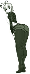 Rule 34 | 1girl, antennae, ass, breasts, female focus, from behind, green theme, highres, leaning forward, legs, long legs, medium breasts, monochrome, no shoes, pantyhose, short hair, shorts, sketch, solo, spacezin, standing, thick thighs, thighs, tiptoes, touhou, wide hips, wriggle nightbug
