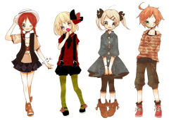 Rule 34 | 4girls, ahoge, alternate costume, ana (mother), blonde hair, blue eyes, blush, boots, bow, braid, casual, green eyes, hair bow, hat, kohori, kumatora, mother (series), mother 1, mother 2, mother 3, multiple girls, nintendo, open mouth, pantyhose, paula (mother 2), pink hair, pippi (mother), red hair, smile, twin braids, twintails