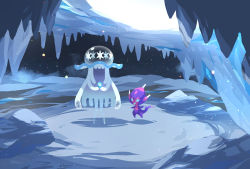 banned_artist commentary_request creatures_(company) fog forgotten_artist game_freak gem gen_7_pokemon holding icicle night nihilego nintendo no_humans outdoors poipole pokemon pokemon_(creature) sky smile standing star_(sky) ultra_beast