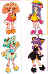 Rule 34 | animal ears, blush, cat ears, cat tail, glasses, green hair, highres, orange hair, purple hair, sugiyama genshou, tail