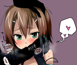 2boys atahuta baka_to_test_to_shoukanjuu blush breath brown_hair crossdressing cum elbow_gloves gloves green_eyes hair_ornament hairclip hand_on_another&#039;s_head heart kinoshita_hideyoshi kiss kissing_penis male_focus multiple_boys penis short_hair spoken_heart strap_slip translated trap yaoi