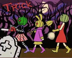 animated animated_gif black_lagoon black_lagoon_sōjiya_sōyā_kaitai!_goagoa_musume bunny_the_undertaker chainsaw forest frederica_sawyer gloves halloween ida_tatsuhiko jack-o&#039;-lantern lantern nature the_undertaker_no._2 tombstone walking