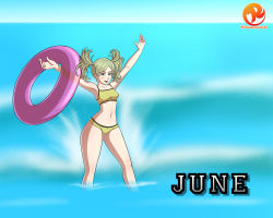 1girl bikini blonde_hair blue_eyes breasts fire_emblem fire_emblem_awakening highres in_water innertube lissa_(fire_emblem) liz_(fire_emblem) long_hair navel nintendo reit sports_bikini swim_ring swimsuit twintails wading water yellow_bikini
