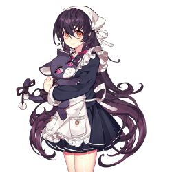 1girl apron black_hair cat commentary_request frilled_apron frills headscarf long_hair pika_(kai9464) school_uniform uchi_no_hime-sama_ga_ichiban_kawaii very_long_hair white_apron yellow_eyes yumemi_(uchi_no_hime-sama)