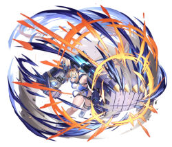 1girl :t absurdres bare_legs bare_shoulders blonde_hair blue_eyes blue_hair blue_shoes breasts chest_harness closed_mouth commentary covered_navel eye_trail full_body gauntlets glowing glowing_eyes hair_between_eyes hair_ornament hairclip harness highleg highleg_leotard highres huge_weapon impossible_clothes impossible_leotard leotard light_trail long_hair looking_at_viewer mechanical_arms medium_breasts morros multicolored_hair multicolored_leotard multicolored_shoes original pouch power_fist puffy_cheeks punching shoes simple_background sneakers solo streaked_hair symbol-only_commentary tekkou-chan_(morros) thigh_pouch thigh_strap triangle_hair_ornament twintails two-tone_hair two-tone_leotard two-tone_shoes weapon white_background white_shoes white_sneakers