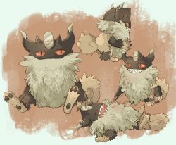 claws commentary_request gen_8_pokemon lying multiple_views nintendo no_humans nyala_(nyala_766) on_back open_mouth perrserker pokemon pokemon_(creature) sharp_teeth sitting soles teeth tongue