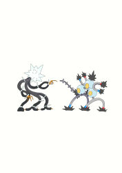 absurdres artist_request cable faceless gen_7_pokemon gen_9_pokemon highres looking_at_another marvel meme nintendo no_humans no_mouth pointing pointing_at_another pointing_spider-man_(meme) pokemon pokemon_(creature) sandy_shocks simple_background spider-man_(series) spikes standing star_(symbol) ultra_beast xurkitree yellow_background