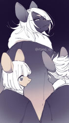 3boys babeldj bat_boy black_background child cloak commentary_request father_and_son fur-trimmed_cloak fur_trim furry furry_male looking_at_another looking_at_viewer looking_back male_focus medium_hair mole mole_under_mouth multiple_boys original short_hair simple_background