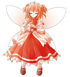 1girl alphes_(style) ascot black_shoes bobby_socks bow closed_eyes closed_mouth commentary_request dairi fairy fairy_wings full_body hair_ribbon hands_on_own_hips headdress large_variant_set legs_apart long_skirt long_sleeves mary_janes obi orange_ascot orange_hair parody puffy_long_sleeves puffy_sleeves red_ribbon red_skirt ribbon sash shirt shoes short_hair skirt socks solo style_parody sun sun_print sunny_milk sweatdrop tachi-e touhou transparent_background turtleneck two_side_up variant_set white_bow white_shirt white_socks wide_sleeves wings