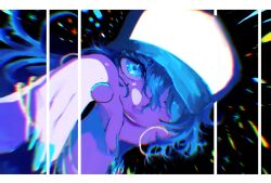 1girl baseball_cap blue_eyes blue_hair bracelet hair_between_eyes hair_over_one_eye hat highres hololive hoshimachi_suisei index_finger_raised jewelry long_hair multiple_bracelets parted_lips pointing pointing_at_viewer smile solo tagme tiaki208 virtual_youtuber white_background