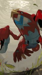 animal_focus basculin basculin_(blue) claws closed_mouth corphish crawdaunt from_below full_body gen_1_pokemon gen_3_pokemon gen_5_pokemon highres looking_down magikarp nintendo no_humans pokemon pokemon_(creature) seaweed silhouette solo_focus star_(symbol) underwater yunimaru