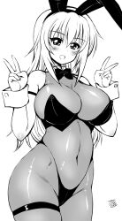 1girl :d animal_ear_hairband animal_ears bare_shoulders blush bodystocking bow bowtie bra breasts character_request cleavage copyright_request covered_navel cowboy_shot double_v fake_animal_ears greyscale groin hairband highleg highleg_panties highres kamogawa_tanuki large_breasts latex latex_panties long_hair looking_at_viewer monochrome nontraditional_playboy_bunny open_mouth panties rabbit_ear_hairband rabbit_ears see-through_cleavage see-through_clothes simple_background sleeveless_bodystocking smile solo strapless strapless_bra thigh_strap thong traditional_bowtie underwear v white_background wrist_cuffs