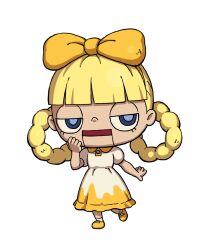 1girl big_head blonde_hair blue_eyes bow doll dress full_body hair_bow hair_rings highres kibandoll official_art shoes simple_background solo third-party_source transparent_background two-tone_dress white_dress yellow_bow yellow_dress yellow_shoes youkai_(youkai_watch) youkai_watch