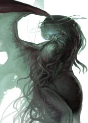 Rule 34 | 1other, chuuou higashiguchi, commentary request, cover, cover page, cthulhu, cthulhu mythos, eldritch abomination, extra eyes, highres, monster, novel cover, official art, red eyes, solo, tendril, upper body, white background, wings