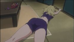 1girl animated animated_gif anime_screenshot ass ass_focus blonde_hair huge_ass long_hair looking_back mature_female on_floor shorts takasu_yasuko thick_thighs thighs toradora!