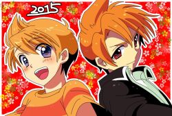 Rule 34 | 2015, 2boys, black eyes, black jacket, brothers, claus (mother 3), commentary request, hachi78b, jacket, lucas (mother 3), male focus, masked man (mother 3), mother (series), mother 3, multiple boys, nintendo, open mouth, orange hair, red eyes, shirt, siblings, smile, striped clothes, striped shirt, twins