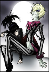 1boy 1girl beetlejuice beetlejuice_(character) black_hair black_lips black_nails blonde_hair goth_fashion lydia_deetz nail_polish white_eyes