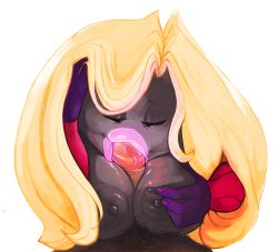 1boy 1girl artist_request blonde_hair breasts closed_eyes erection fellatio gen_1_pokemon hetero jynx large_breasts lips nintendo nipples oral paizuri penis pokemon pokemon_(creature) pov saliva thick_lips