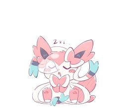 1other blush_stickers closed_eyes doodle_inset drooling foznya gen_6_pokemon nintendo no_humans nose_bubble open_mouth pokemon pokemon_(creature) saliva sitting sketch sleeping sleeping_upright solo sylveon white_background zzz