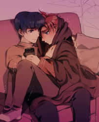 2boys blue_eyes blue_hair blush cape fire_emblem fire_emblem:_mystery_of_the_emblem fire_emblem:_the_binding_blade gloves headband male_focus marth_(fire_emblem) meep multiple_boys nintendo red_hair roy_(fire_emblem) smile super_smash_bros. tiara yaoi
