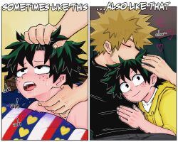 2boys bakudeku bakugou_katsuki bakuverde bed bedroom blush boku_no_hero_academia bones_(company) curly_hair freckles green_hair kiss lying messy_hair midoriya_izuku multiple_boys on_bed pillow sex shounen_jump sitting sliva smile spiked_hair sweatdrop tears yaoi