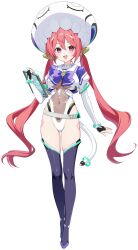 Rule 34 | 1girl, absurdres, barcode, barcode tattoo, beta (muv-luv), black boots, boots, breasts, hair ornament, high heels, highleg, highleg leotard, highres, holding, holding tablet pc, leotard, long sleeves, looking at viewer, muv-luv, muv-luv girl graden, navel, non-web source, pink eyes, pink hair, ribbon, school uniform, see-through clothes, smile, solo, tablet pc, tail, tattoo, twintails, underboob