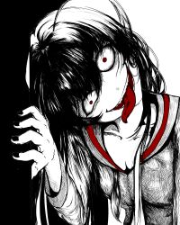 180_head_tilt 1girl absurdres blue_archive darauk11 evil_grin evil_smile grin head_tilt highres long_hair looking_at_viewer open_mouth red_eyes smile solo spot_color tongue tongue_out tsurugi_(blue_archive)