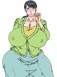 1girl black_hair blue_eyes breasts cattleya_(queen&#039;s_blade) huge_breasts mature_female ponytail queen&#039;s_blade setta777 zensyuui